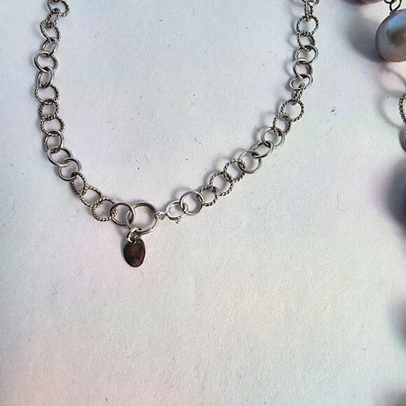 Signed LUC 925 CN Lucas Lameth Sterling Silver Gray Baroque Pearl Necklace long - Picture 3 of 10